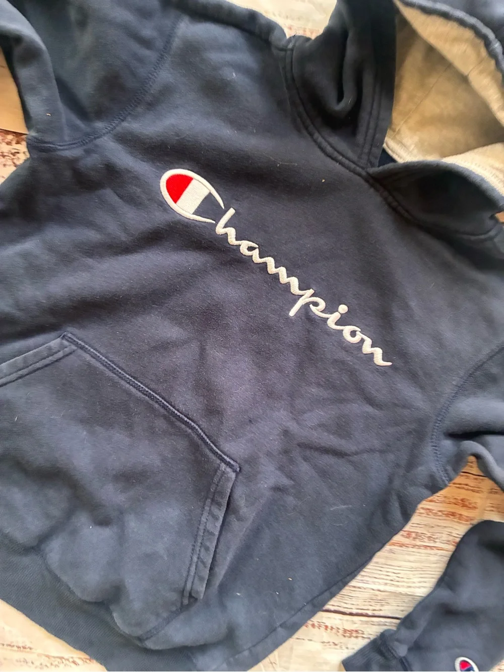 Champion Navy Blue Boy’s Hoodie with Script Logo Size Large 10/12